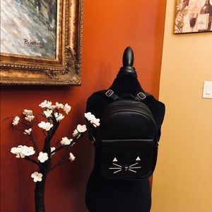 SUPER CUTE 4 PIECE FAUX BLACK LEATHER BACKPACK